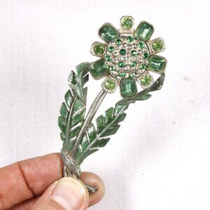 RARE Art deco Little Nemo large green flower brooch, vintage signed L/N costume